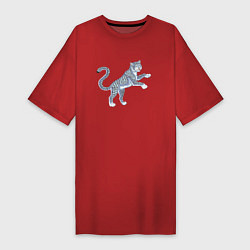 Футболка женская-платье Водяной голубой тигрёнок, символ 2022, цвет: красный