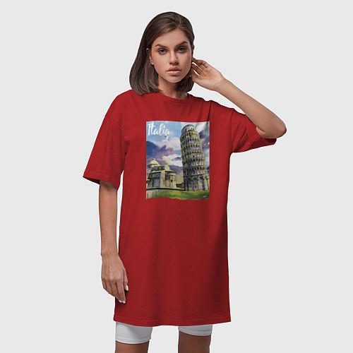 Женская футболка-платье Италия Пизанская башня / Красный – фото 3