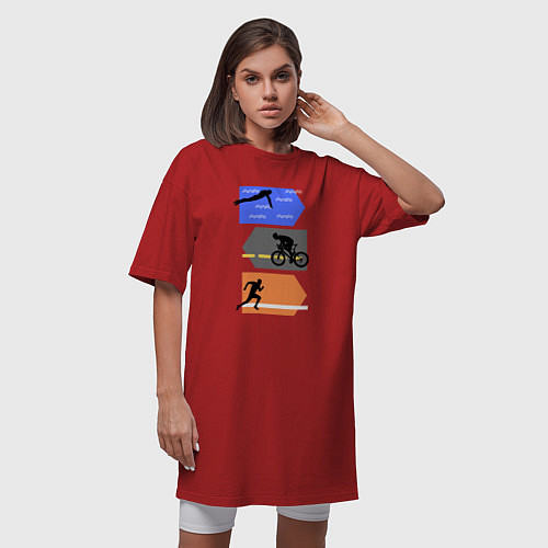 Женская футболка-платье Триатлон - плыть, ехать, бежать / Красный – фото 3