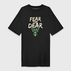 Футболка женская-платье Milwaukee Bucks Fear the dear Милуоки Бакс, цвет: черный