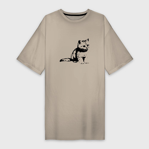 Женская футболка-платье Милый котенок Kitty / Миндальный – фото 1
