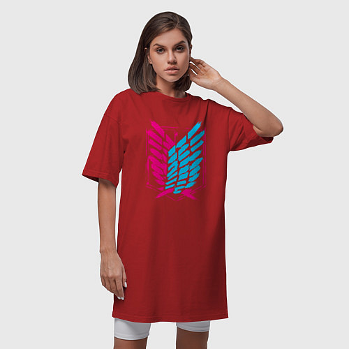 Женская футболка-платье АТАКА ТИТАНОВ НЕОНОВЫЕ БРЫЗГИ / Красный – фото 3