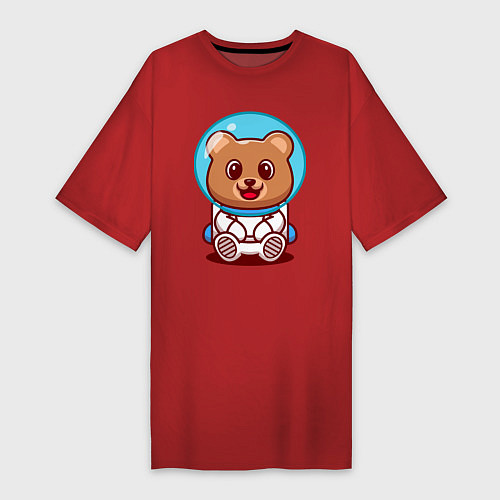 Женская футболка-платье Медведь космонавт в скафандре / Красный – фото 1
