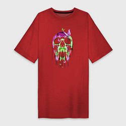 Футболка женская-платье Skull & Butterfly Neon, цвет: красный