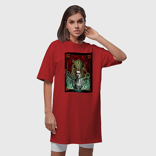 Женская футболка-платье Иллюстрация Мастера ужасов Г Лавкрафта / Красный – фото 3