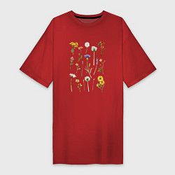 Футболка женская-платье Акварельная иллюстрация полевых цветов, цвет: красный