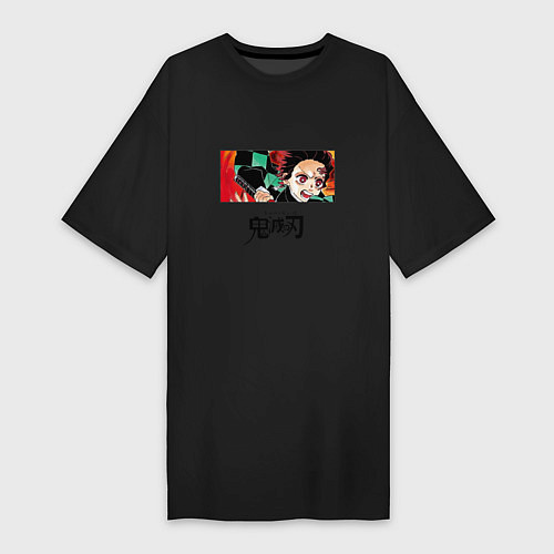 Женская футболка-платье Клинок, рассекающий демонов Танджиро лого / Черный – фото 1