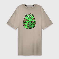 Женская футболка-платье Зеленый круглый кот