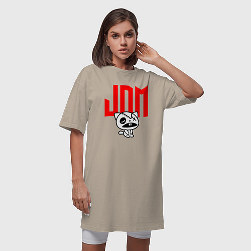 Женская футболка-платье JDM Kitten-Zombie Japan / Миндальный – фото 3