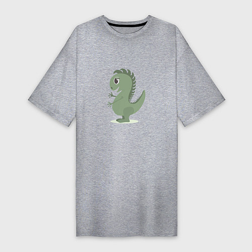 Женская футболка-платье Милый зеленый динозаврик / Меланж – фото 1