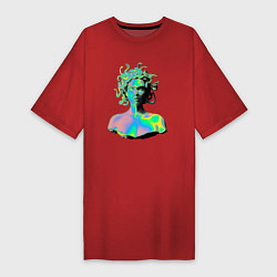 Футболка женская-платье Gorgon Medusa Vaporwave Neon, цвет: красный