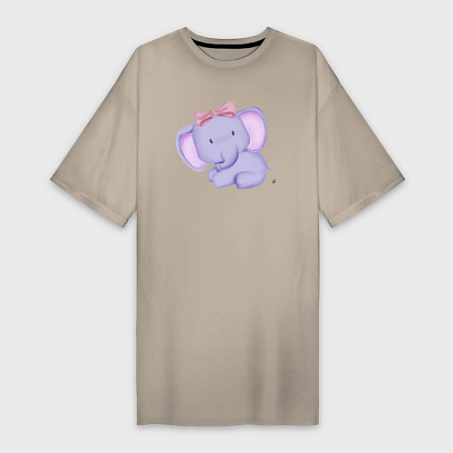 Женская футболка-платье Милый Слонёнок С Бантиком / Миндальный – фото 1