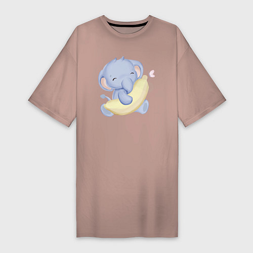 Женская футболка-платье Милый Слонёнок С Бананом / Пыльно-розовый – фото 1