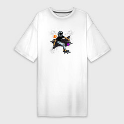 Футболка женская-платье Космонавт - скейтбордист, цвет: белый