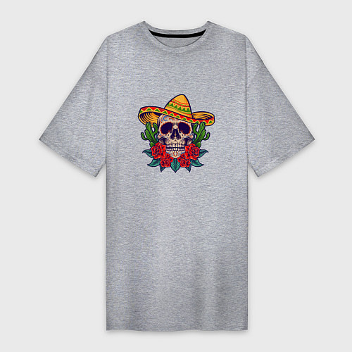 Женская футболка-платье Skull - Mexico / Меланж – фото 1