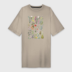 Женская футболка-платье Винтажная иллюстрация разных растений Ботаника