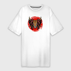 Футболка женская-платье Тигр в маске самурая, цвет: белый
