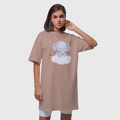 Женская футболка-платье Милый Слонёнок Стоит На Облаке / Пыльно-розовый – фото 3