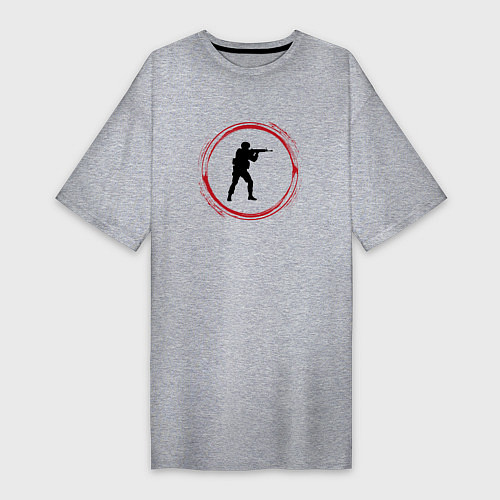 Женская футболка-платье Символ Counter Strike и красная краска вокруг / Меланж – фото 1