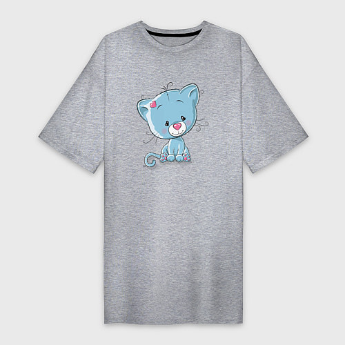 Женская футболка-платье Синий плюшевый котик / Меланж – фото 1