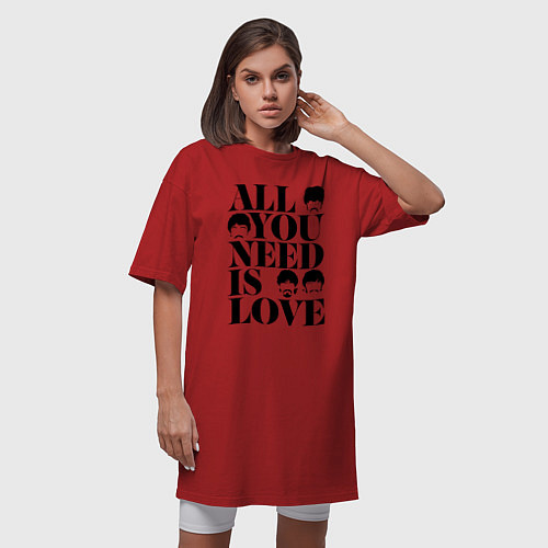 Женская футболка-платье ALL YOU NEED IS LOVE THE BEATLES / Красный – фото 3