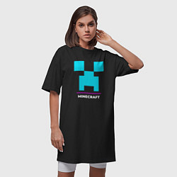 Футболка женская-платье Символ Minecraft в неоновых цветах, цвет: черный — фото 2