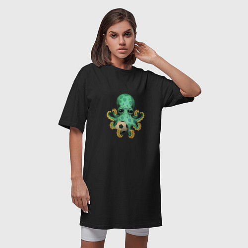 Женская футболка-платье Футбол - Зелёный Осьминог / Черный – фото 3