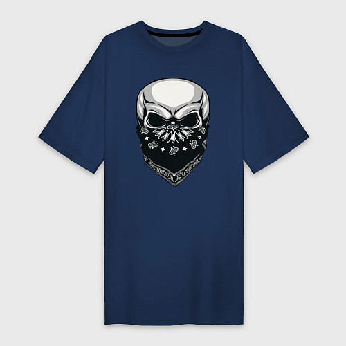 Женская футболка-платье Злой череп в чёрной маске / Тёмно-синий – фото 1