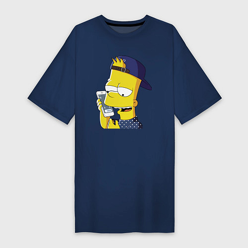 Женская футболка-платье Барт Симпсон разговаривает по мобиле / Тёмно-синий – фото 1