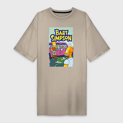 Футболка женская-платье Барт Симпсон устроил из автомобиля аквариум, цвет: миндальный