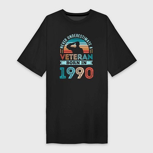Женская футболка-платье Никогда не недооценивай ветерана 1990 года / Черный – фото 1