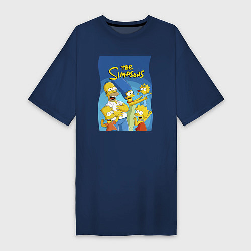 Женская футболка-платье Семейка Симпсонов - Гомер, Мардж и их отпрыски / Тёмно-синий – фото 1