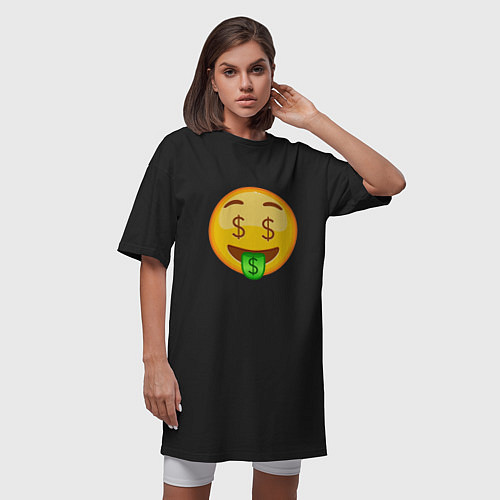 Женская футболка-платье Эмодзи Любитель Денег / Черный – фото 3