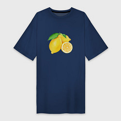 Футболка женская-платье Сочные лимоны, цвет: тёмно-синий