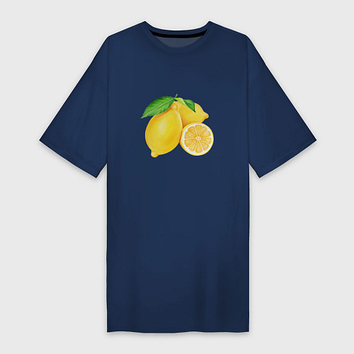 Женская футболка-платье Сочные лимоны / Тёмно-синий – фото 1