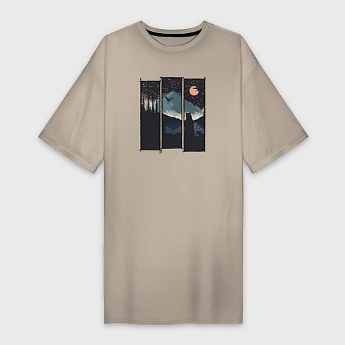Женская футболка-платье Оранжевая луна и Сибирь / Миндальный – фото 1