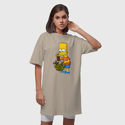 Женская футболка-платье Барт Симпсон разбирает свой рюкзак / Миндальный – фото 3