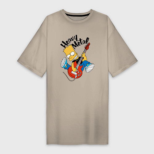 Женская футболка-платье Барт Симпсон - гитарист - heavy metal / Миндальный – фото 1