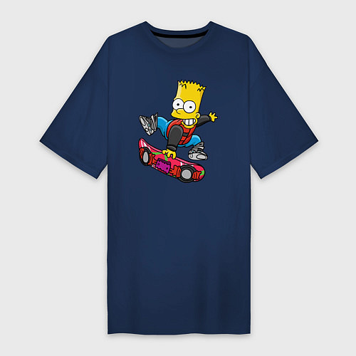 Женская футболка-платье Барт Симпсон - крутой скейтбордист / Тёмно-синий – фото 1