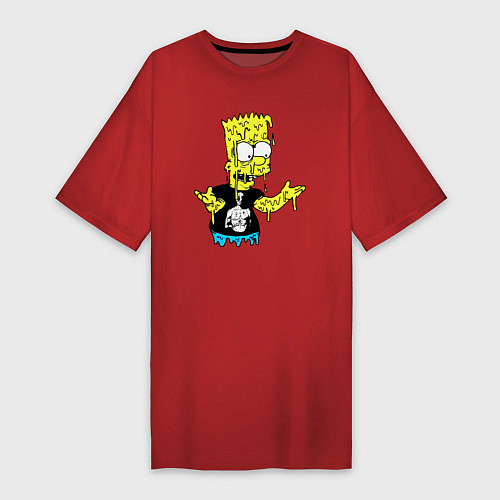 Женская футболка-платье Плавящийся Барт Симпсон - стилизация / Красный – фото 1