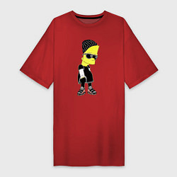 Футболка женская-платье Барт Симпсон в тёмных очках, цвет: красный