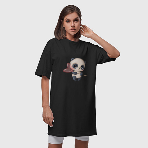 Женская футболка-платье Панда с леденцом / Черный – фото 3