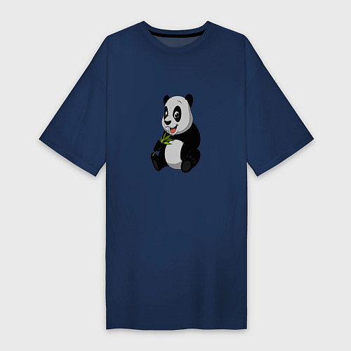 Женская футболка-платье Панда ест бамбук / Тёмно-синий – фото 1