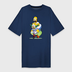 Футболка женская-платье Гомер Симпсон и Клоун Красти едут на детском велос, цвет: тёмно-синий