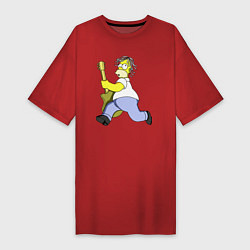 Футболка женская-платье Гомер Симпсон - крутой рок гитарист, цвет: красный
