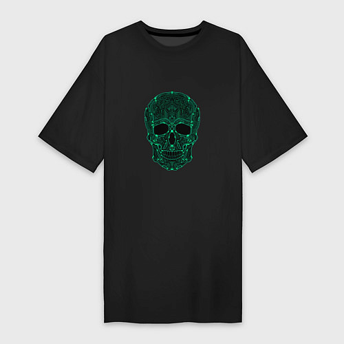Женская футболка-платье Skull in a microprocessor / Черный – фото 1