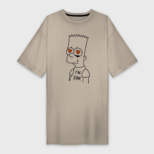 Женская футболка-платье Im fine - Bart Simpson / Миндальный – фото 1