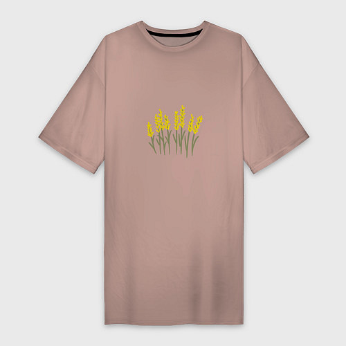 Женская футболка-платье Желтые полевые цветы / Пыльно-розовый – фото 1