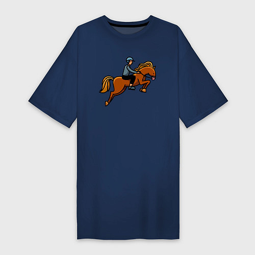 Женская футболка-платье Наездник на лошади / Тёмно-синий – фото 1