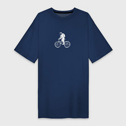 Футболка женская-платье По космосу на велосипеде, цвет: тёмно-синий